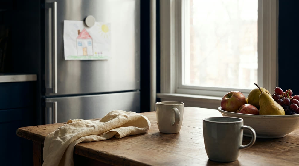 A family kitchen table in morning light